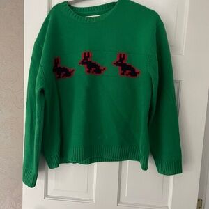 Tory Burch Green Sweater with Red Rabbit Design